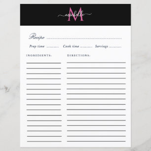elegant monogram trendy script recipe card