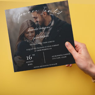 Elegant Monogram Two Photo Text Overlay Wedding