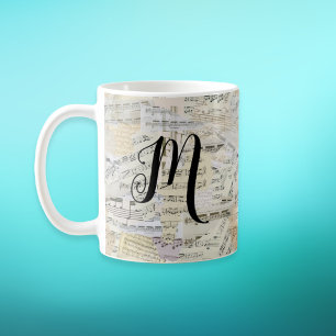 Elegant Monogram Vintage Sheet Music  Coffee Mug