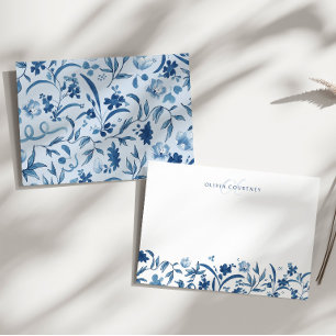 Elegant Monogram Watercolor Blue Floral Card