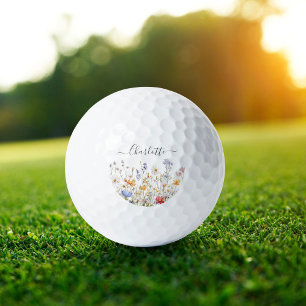 Elegant Monogram Watercolor Colourful Wildflower Golf Balls