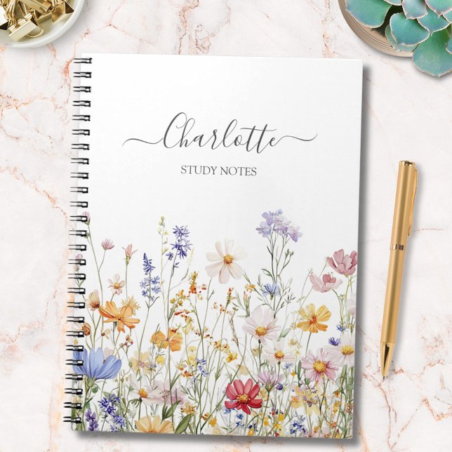Elegant Monogram Watercolor Colourful Wildflower Notebook (In situ)