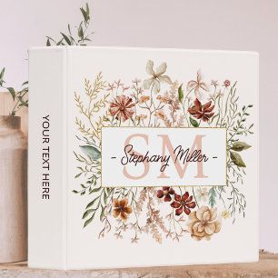 Elegant Monogram Watercolor Fall Wildflower Floral Binder
