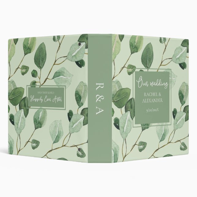 Elegant Monogram Watercolor Greenery Wedding Album Binder (Background)