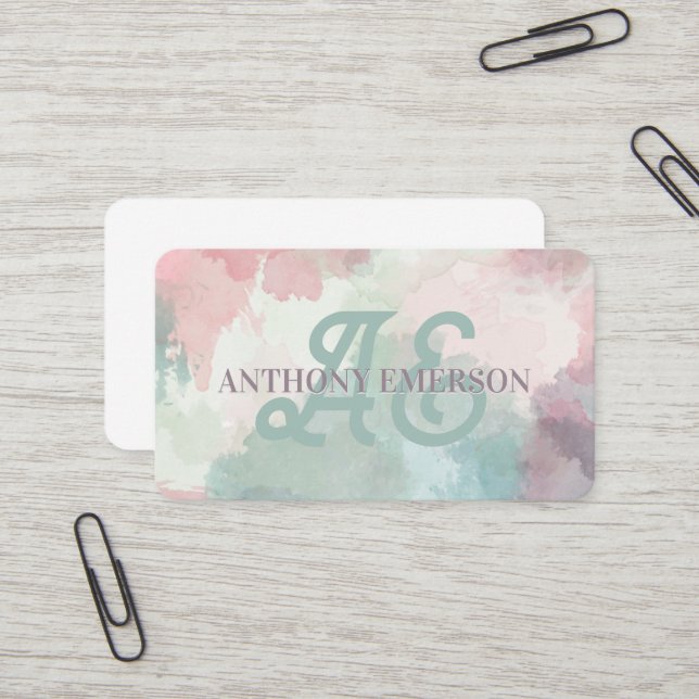 Elegant Monogram | Watercolor Layers  Business Card (Front/Back In Situ)