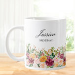 Elegant Monogram Watercolor Rose Flower Bridesmaid Large Coffee Mug<br><div class="desc">Introducing our Elegant Monogram Watercolor Rose Flower Bridesmaid Giant Coffee Mug. Featuring floral watercolor illustration and elegant script text that can be personalized. It adds nature touch to your style. Suitable as a bridesmaid gift or a wadding favour.</div>