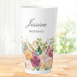 Elegant Monogram Watercolor Rose Flower Garden Latte Mug