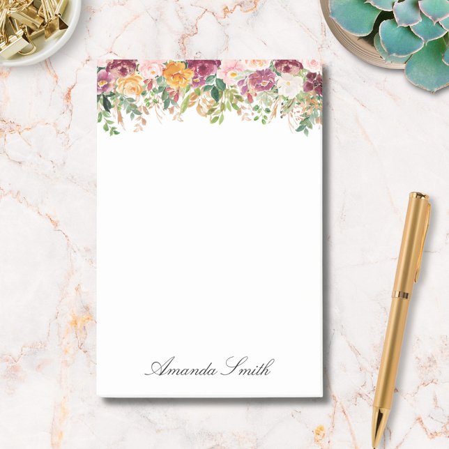 Elegant Monogram Watercolor Rose Flower Garden Post-it Notes (In situ)