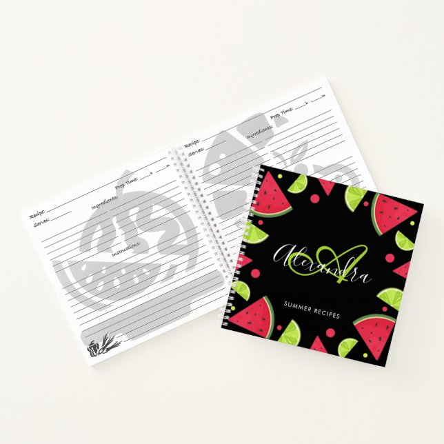 Elegant Monogram Watermelon Green Lemon Recipe Not Notebook (Inside)