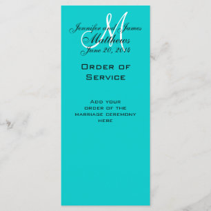Elegant Monogram Wedding Church Programs Aqua
