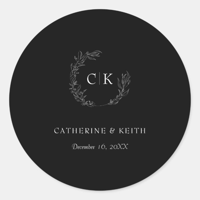 Elegant Monogram Wedding Classic Round Sticker (Front)