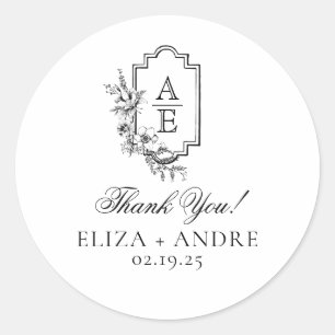 Elegant Monogram Wedding Classic Round Sticker