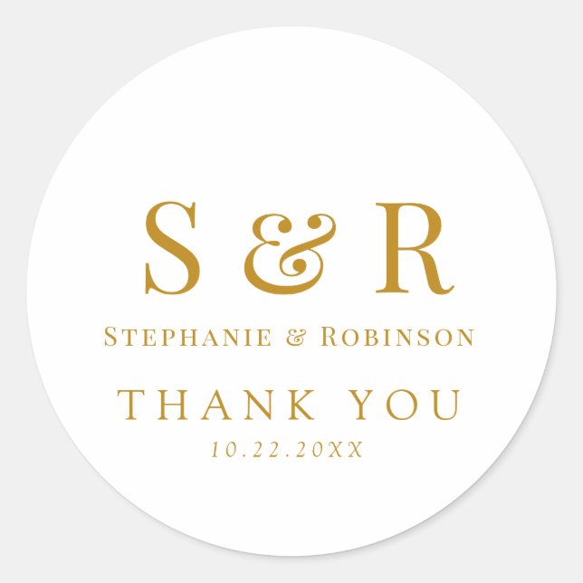 Elegant Monogram Wedding Classic Round Sticker (Front)