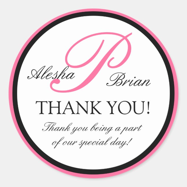 Elegant Monogram Wedding Favour Thank You Stickers (Front)