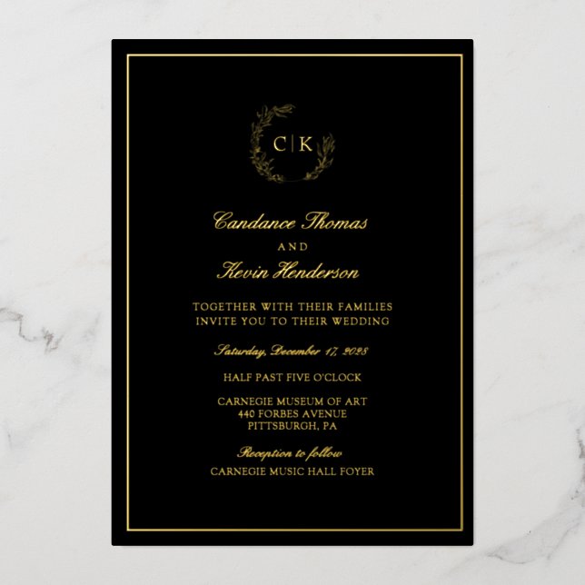 Elegant Monogram Wedding Foil Invitation (Front)
