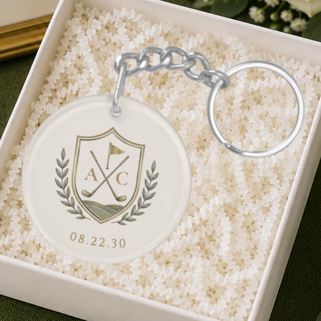 Elegant Monogram Wedding Golf Crest Keychain (Creator Uploaded)