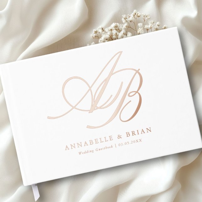 Elegant, Monogram, Wedding  Guest Book (Personalized Minimalist Script Font Monogram | Elegant Foil Wedding Guest Book.)