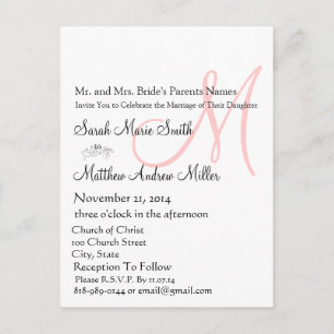 Elegant Monogram Wedding Invitation Postcard