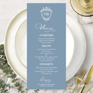 Elegant Monogram Wedding Menu Cards Dusty Blue