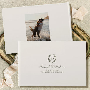 Elegant Monogram Wedding Photo Sage Green Guest Book