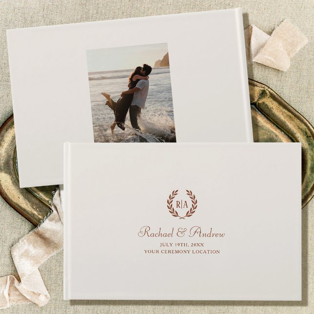 Elegant Monogram Wedding Photo Terracotta Cream Guest Book (Creator Uploaded)