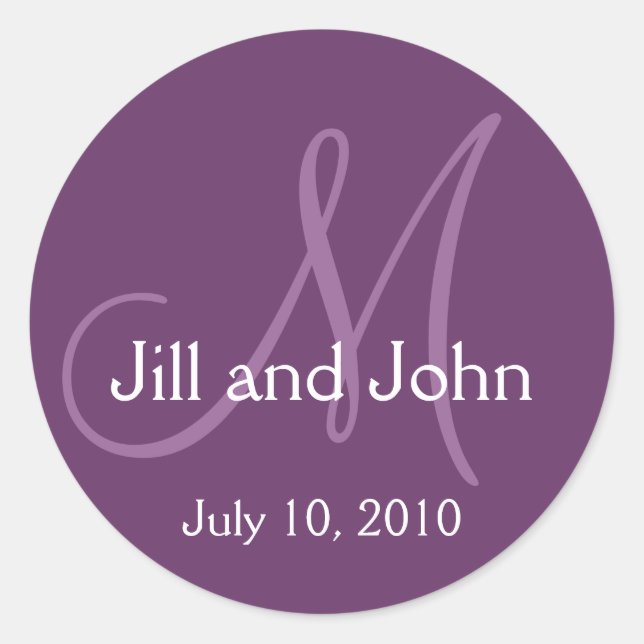 Elegant Monogram Wedding Save Date Purple Sticker (Front)