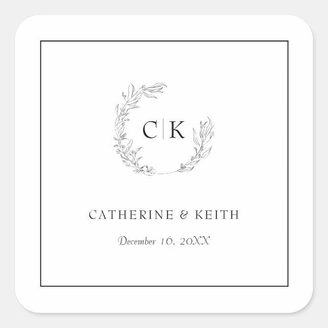 Elegant Monogram Wedding Square Sticker (Front)
