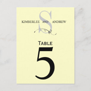 Elegant Monogram Wedding Table Number Cards
