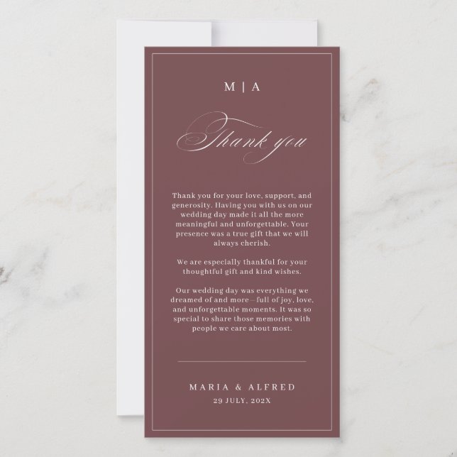 Elegant Monogram Wedding Thank You Card QR Code (Front)