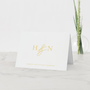 Elegant Monogram Wedding Thank You Gold Foil Greeting Card