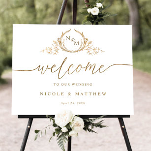 Elegant Monogram Wedding Welcome Sign in Gold