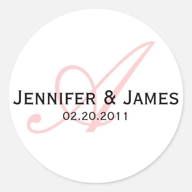 Elegant Monogram White and Pink Wedding Sticker (Front)