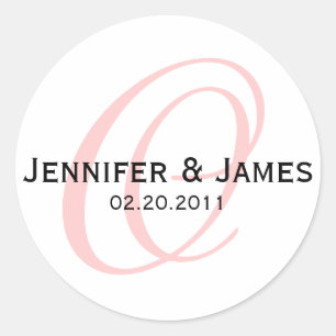 Elegant Monogram White and Pink Wedding Sticker