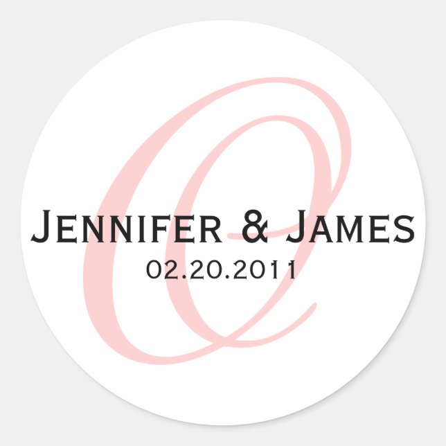 Elegant Monogram White and Pink Wedding Sticker (Front)