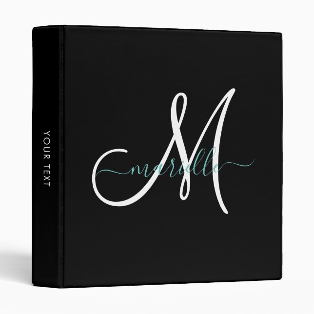 Elegant Monogram White Blue Script Office School Binder (Front/Spine)