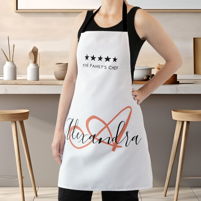 Elegant Monogram White Coral Script Best Chef Name Apron (Elegant Monogram White Coral Script Best Chef Name Apron)