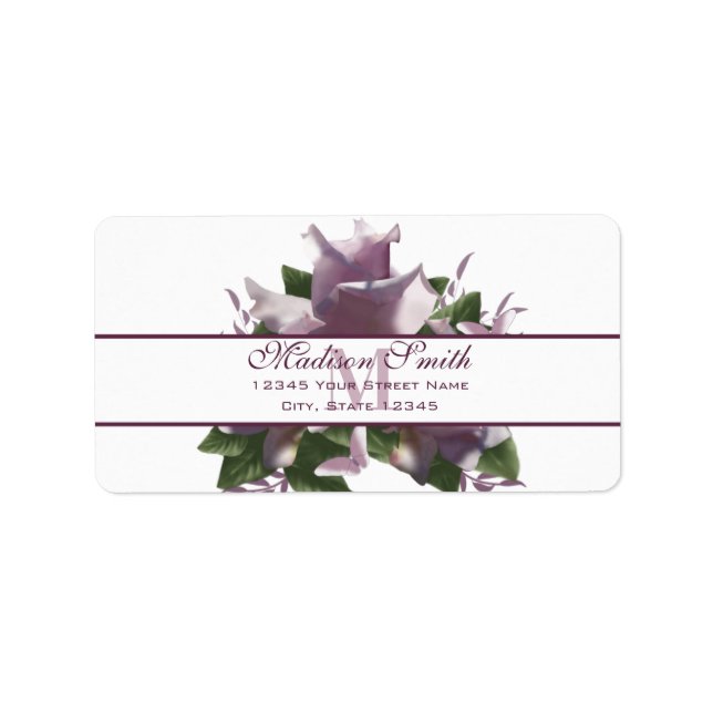 Elegant Monogram White Floral Return Address Label (Front)