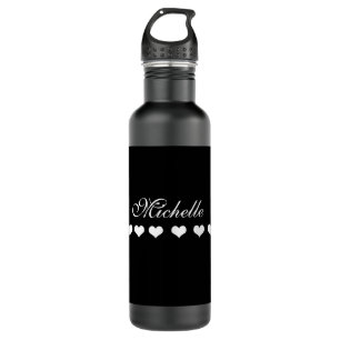 Elegant Monogram White Hearts Black 710 Ml Water Bottle