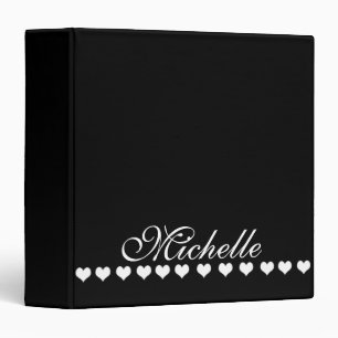 Elegant Monogram White Hearts Black Binder