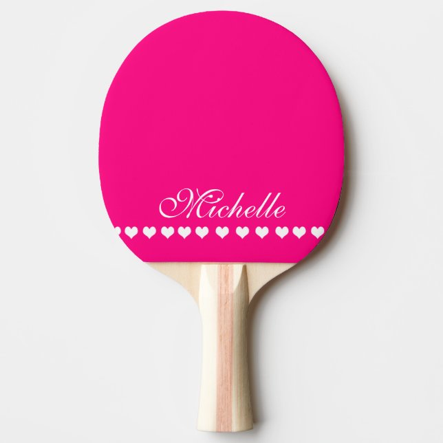 Elegant Monogram White Hearts Bright Pink Ping Pong Paddle (Front)