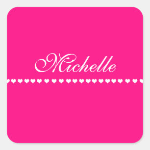 Elegant Monogram White Hearts Pink Square Sticker