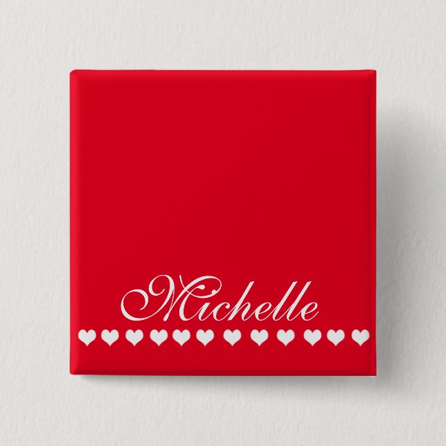 Elegant Monogram White Hearts Red 2 Inch Square Button (Front)