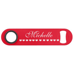 Elegant Monogram White Hearts Red Bar Key