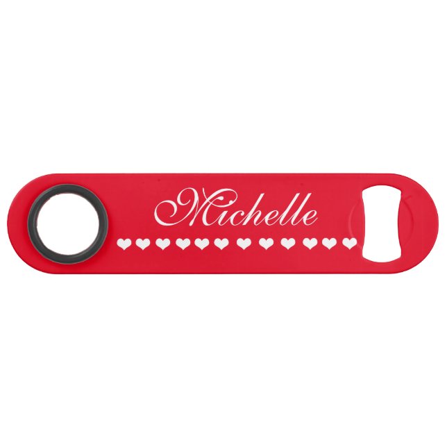 Elegant Monogram White Hearts Red Bar Key (Front (Horizontal))