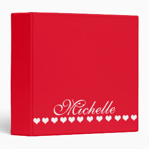 Elegant Monogram White Hearts Red Binder