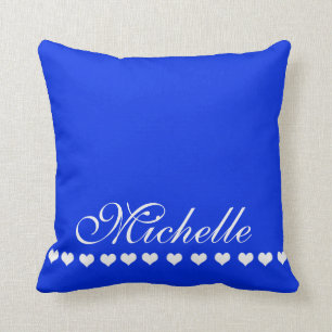 Elegant Monogram White Hearts Royal Blue Throw Pillow