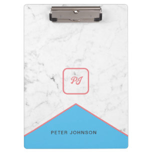 Elegant monogram white marble clipboard