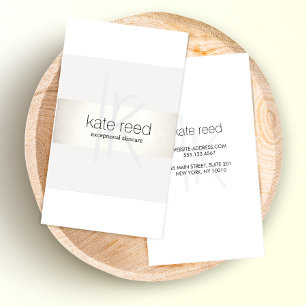 Elegant Monogram White Modern FAUX Silver Striped Business Card