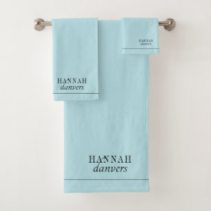 Elegant Monogram White Name Blue Bath Towel Set