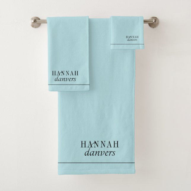 Elegant Monogram White Name Blue Bath Towel Set (Insitu)